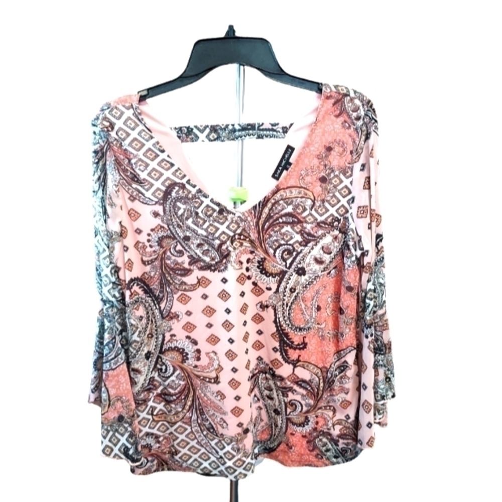Sara Michelle small dressy top bell sleeves v neck